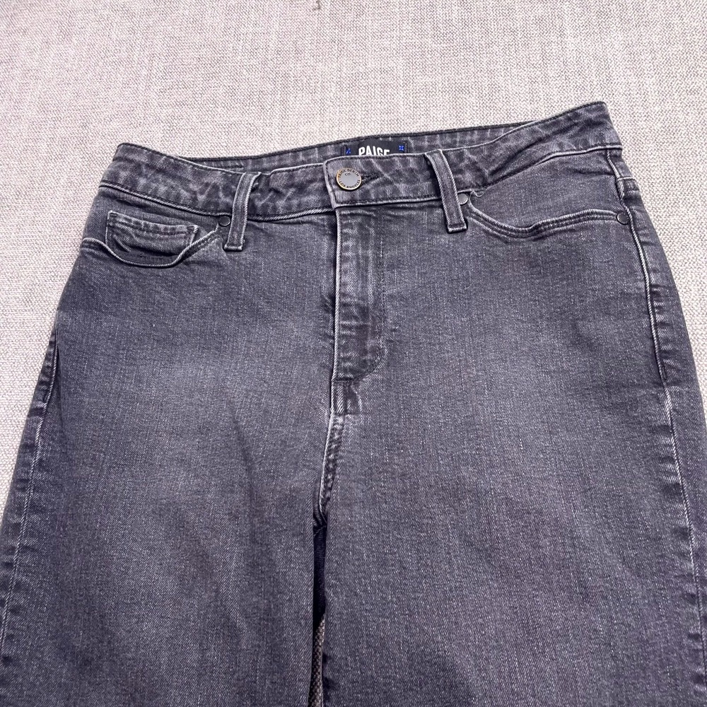 Paige Hoxton Straight Ankle Jeans Women 28 Black Denim Cotton Stretch Frayed Hem - Picture 4 of 12